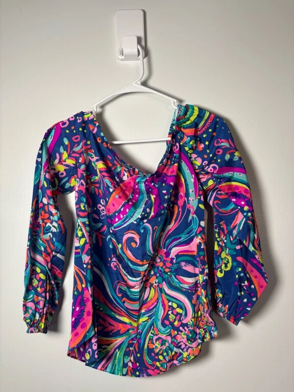 Lilly Pulitzer Navy Multicolor Off-Shoulder Floral Swirl Blouse - Picture 5 of 5